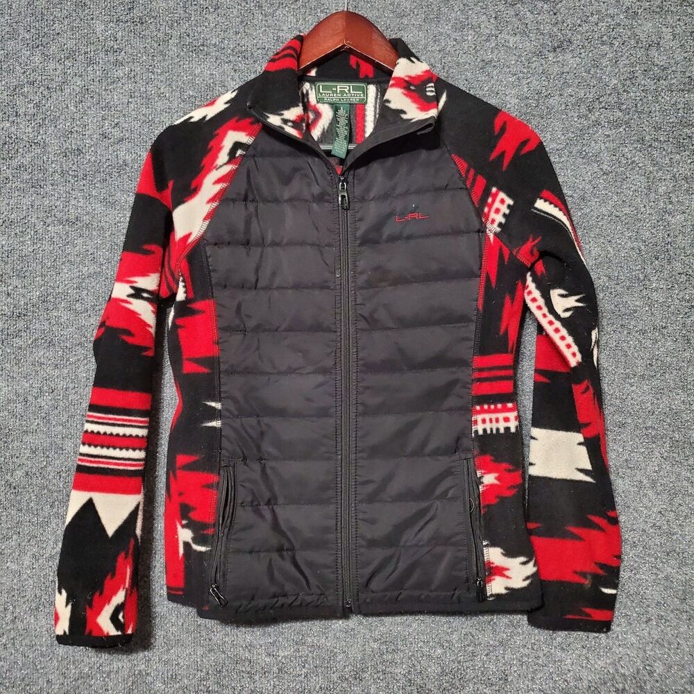 Lauren Ralph Lauren Jacket Women Small Red Aztec Southwest Fleece Full Zip LRL
